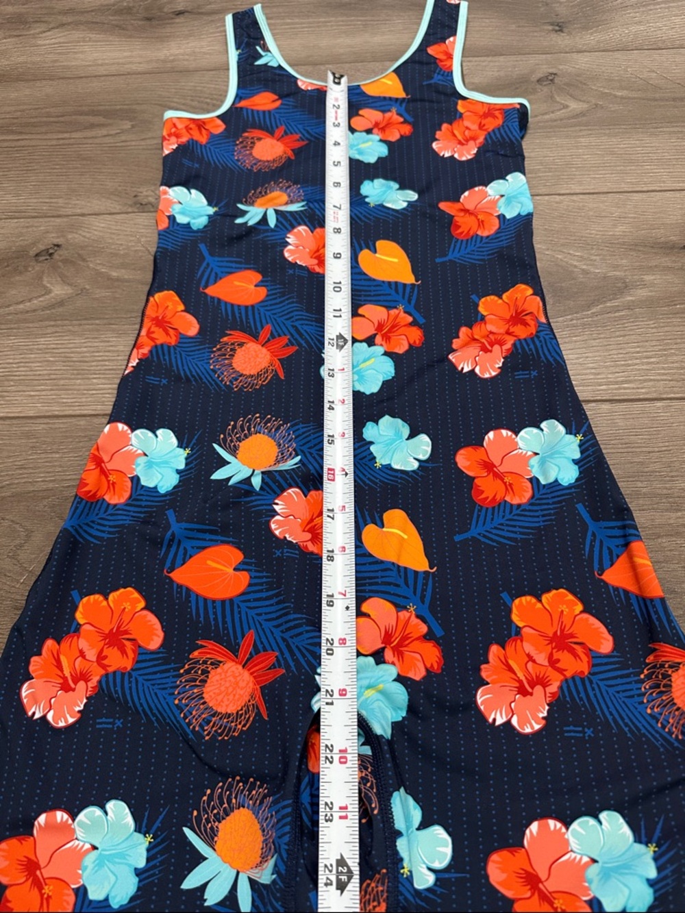 TomboyX Sleeveless Unisuit 5” One Piece Swimsuit Floral Blue Orange Size XS - Picture 9 of 10